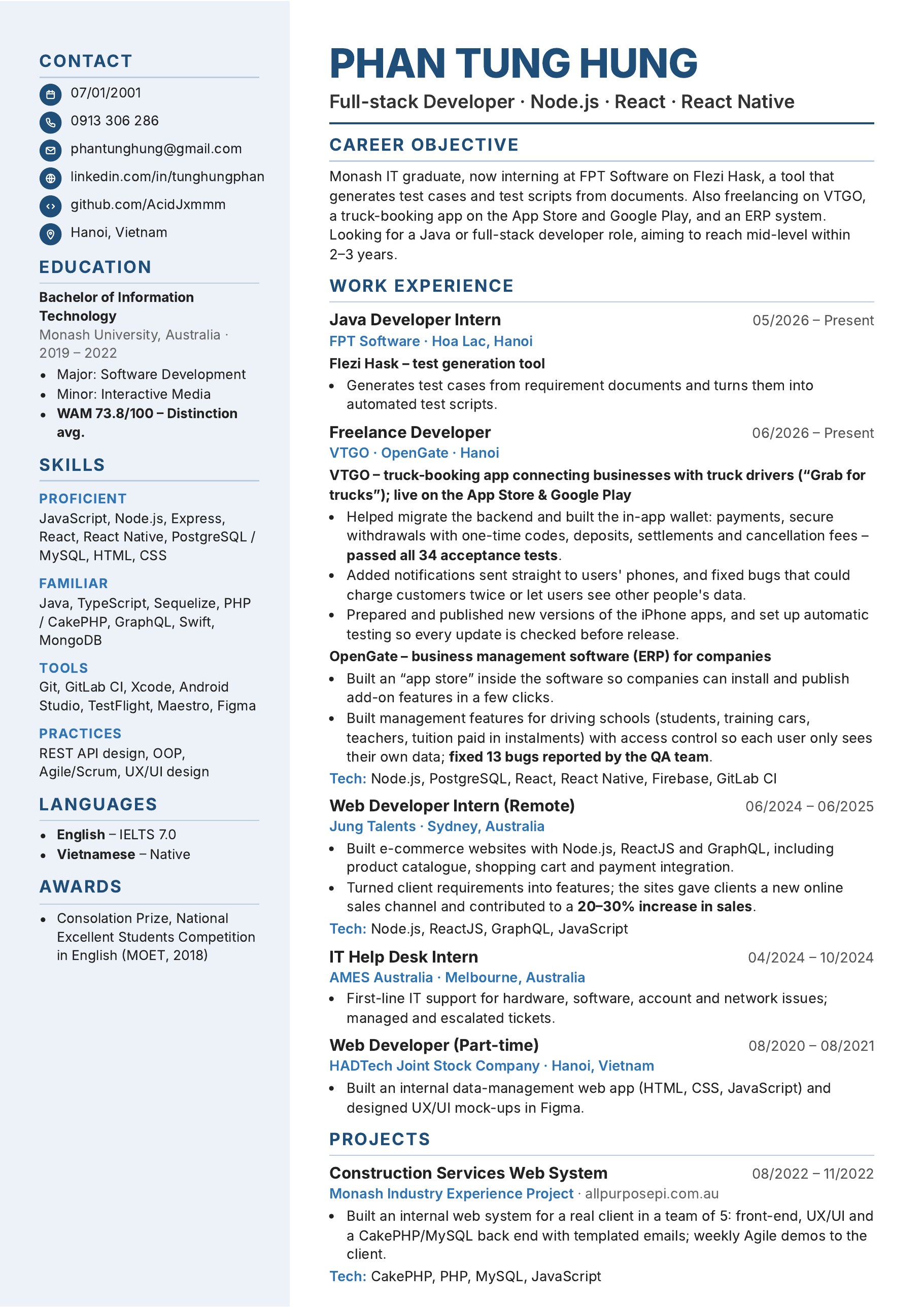 CV of Phan Tung Hung, English version